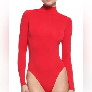 SKIMS Red Long Sleeve Turtleneck Bodysuit